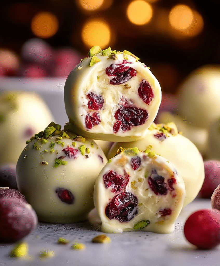 Cranberry Pistachio White Chocolate Truffles