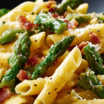 Creamy Asparagus Carbonara Penne