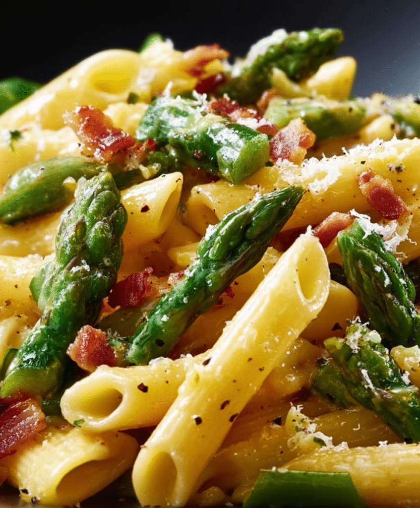 Creamy Asparagus Carbonara Penne
