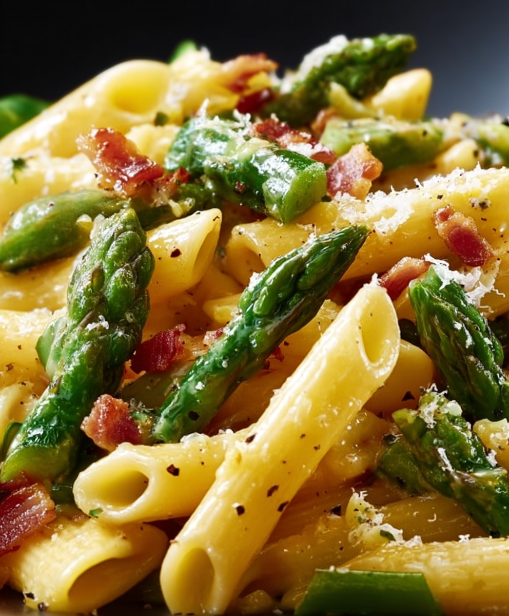 Creamy Asparagus Carbonara Penne