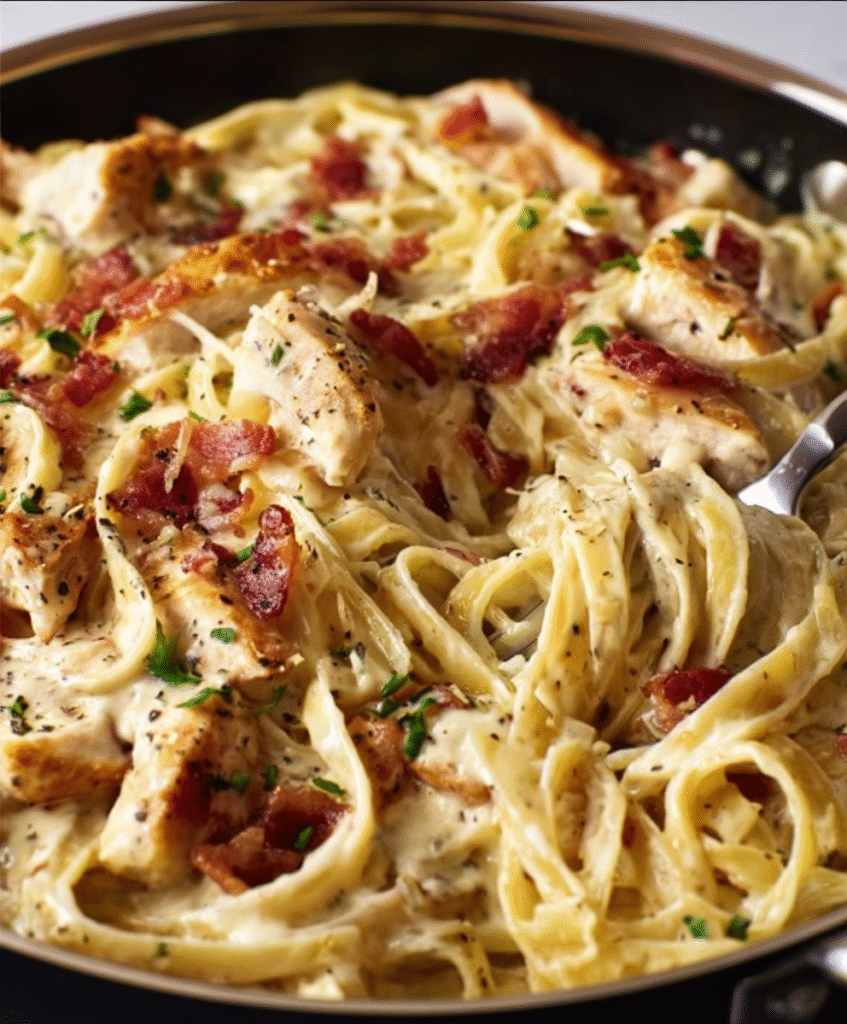 Creamy Chicken Bacon Fettuccine Skillet