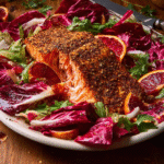 Cumin, Coriander & Fennel–Rubbed Salmon with Ruby Radicchio Salad