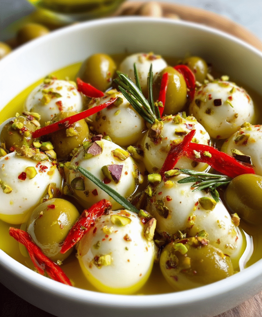 Easy Marinated Mozzarella Balls with Olives