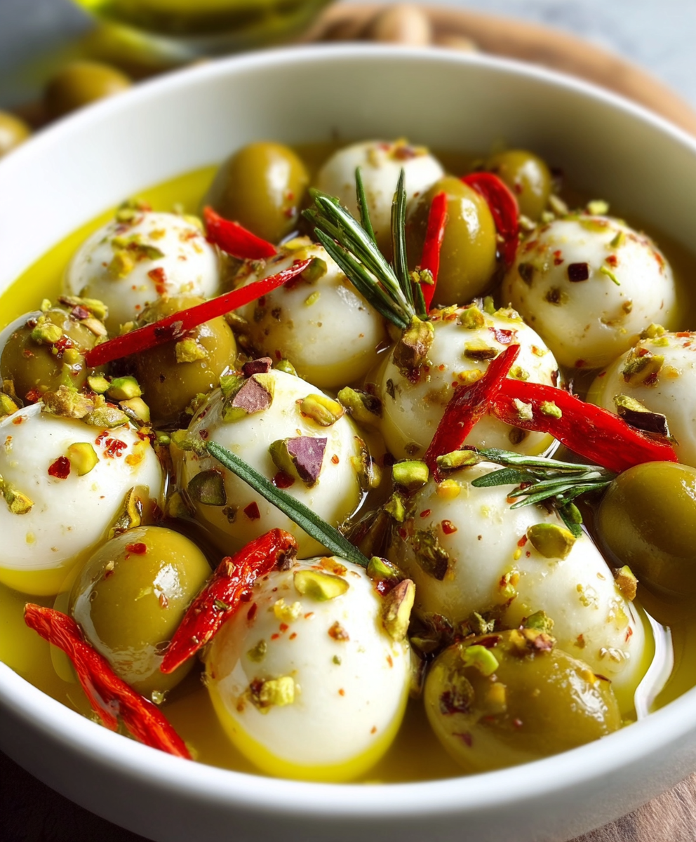 Easy Marinated Mozzarella Balls with Olives