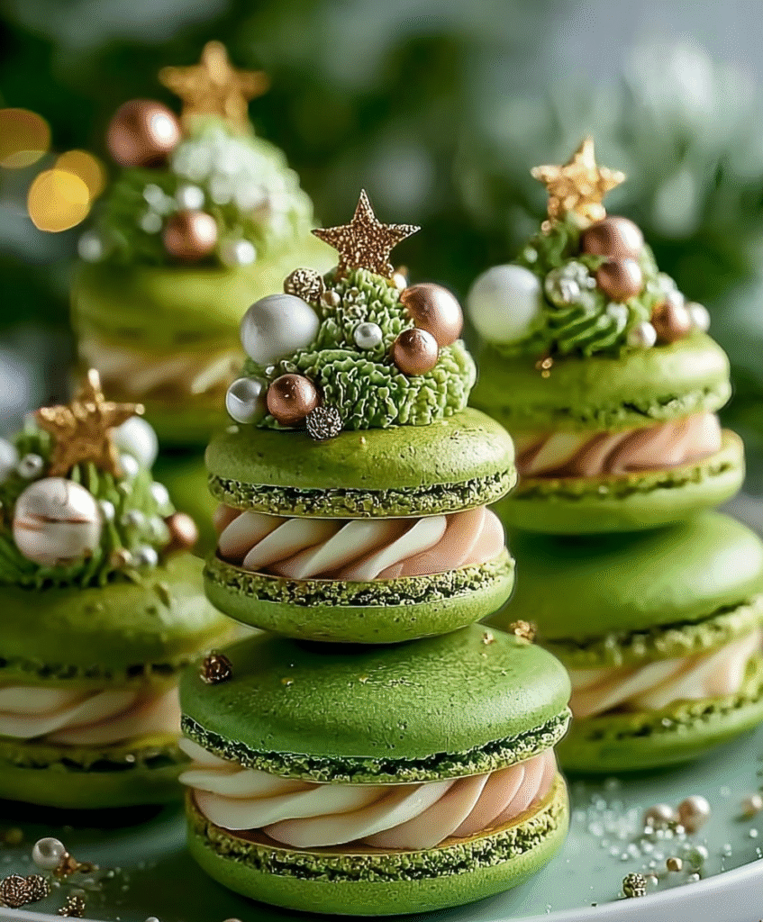 Festive Christmas Tree Macarons with Pandan Buttercream