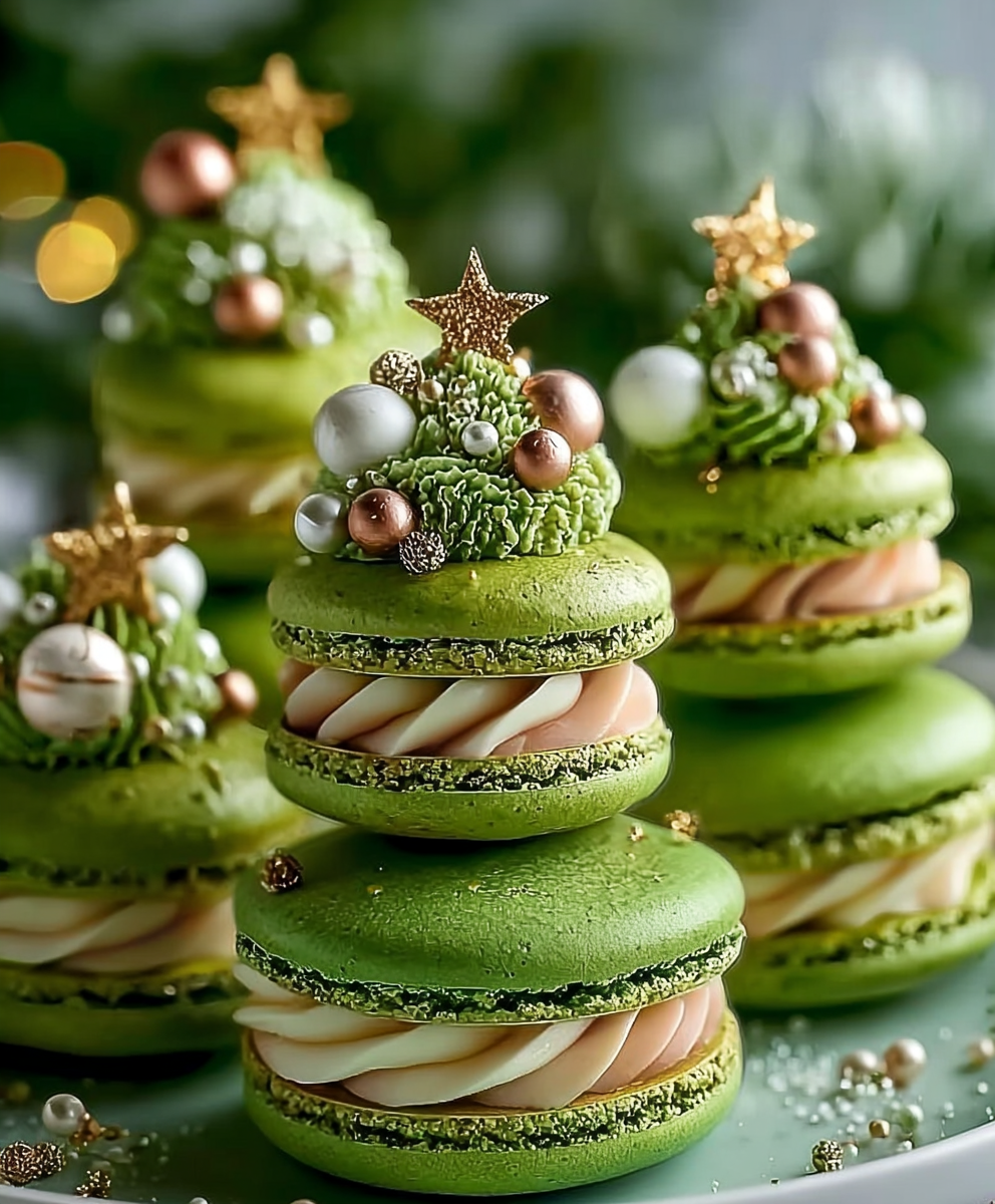 Festive Christmas Tree Macarons with Pandan Buttercream