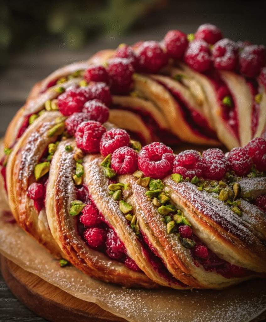 Festive Raspberry Pistachio Wreath