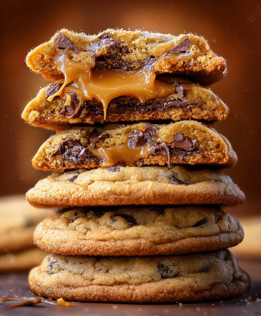 Gooey Caramel-Stuffed Chocolate Chip Cookies