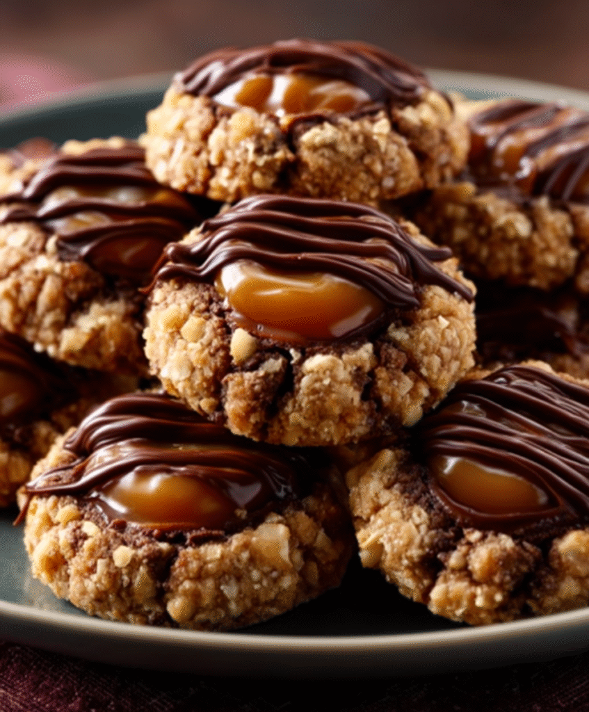 Gooey Chocolate-Drizzled Caramel Thumbprints