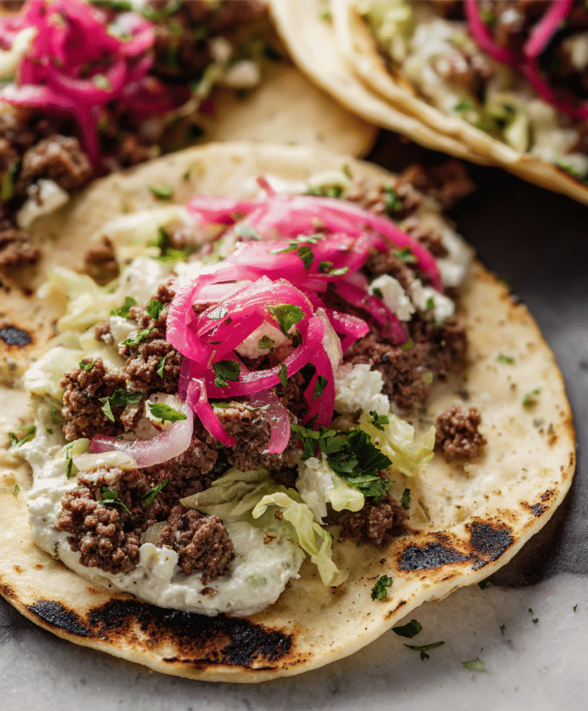 Ground Lamb Tacos with Whipped Feta