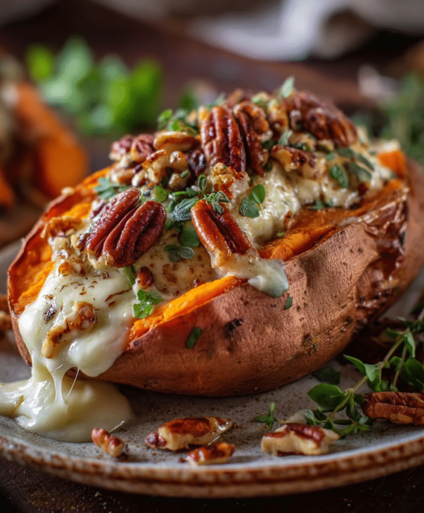 Maple-Pecan Brie Bliss Stuffed Sweet Potatoes