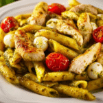 Perfect Chicken Pesto Pasta with Tomatoes & Mozzarella Pearls