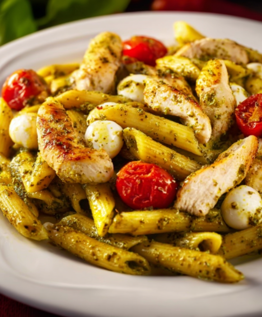 Perfect Chicken Pesto Pasta with Tomatoes & Mozzarella Pearls