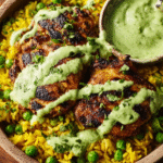 Peruvian-Style Chicken & Yellow Rice with Creamy Green Sauce
