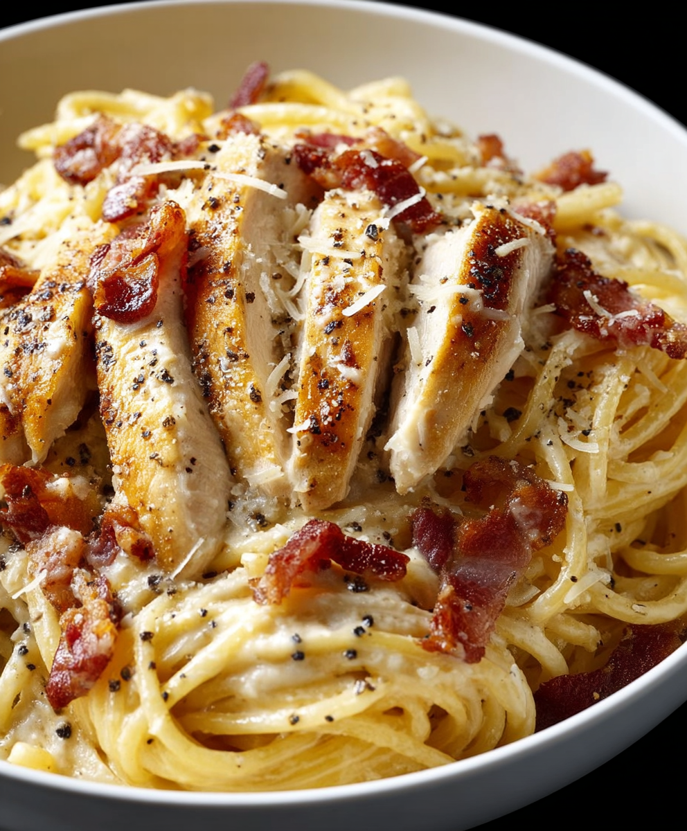 Silky Chicken Carbonara with Crispy Bacon