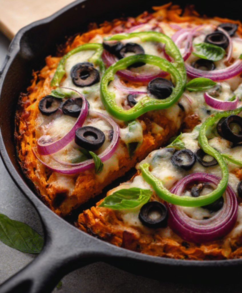 Skillet Sweet Potato Veggie “Pizza”
