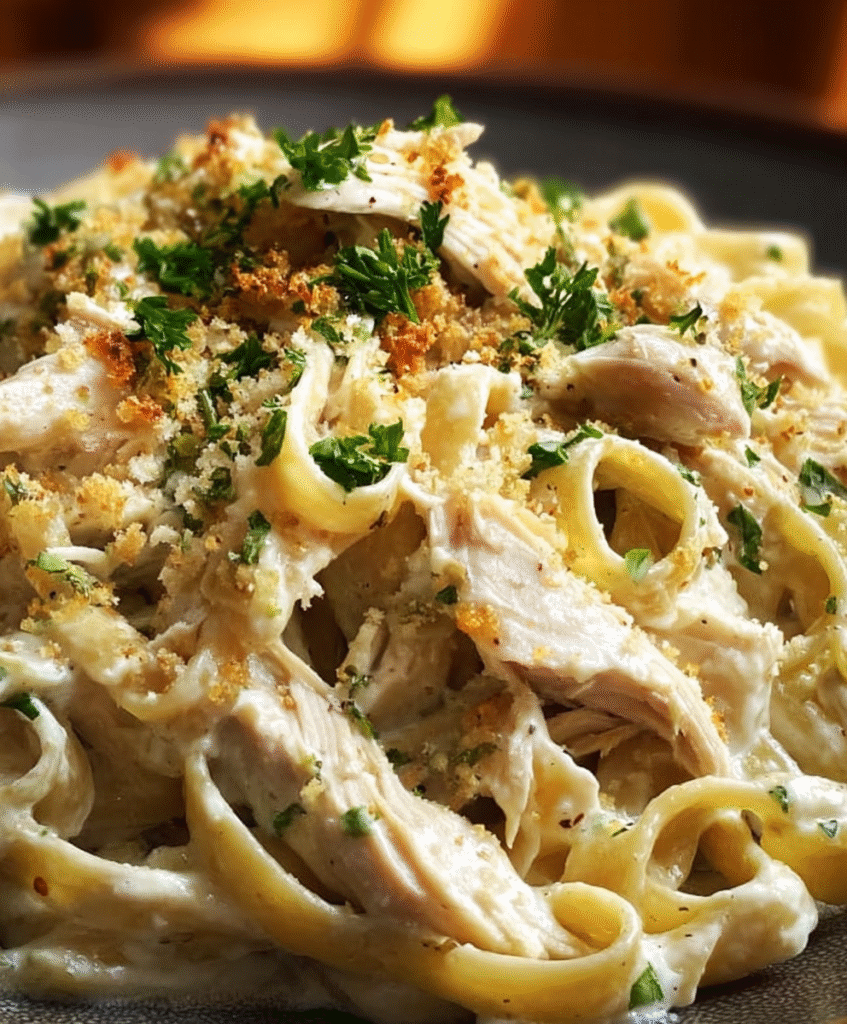 Slow Cooker Creamy Chicken Alfredo Fettuccine