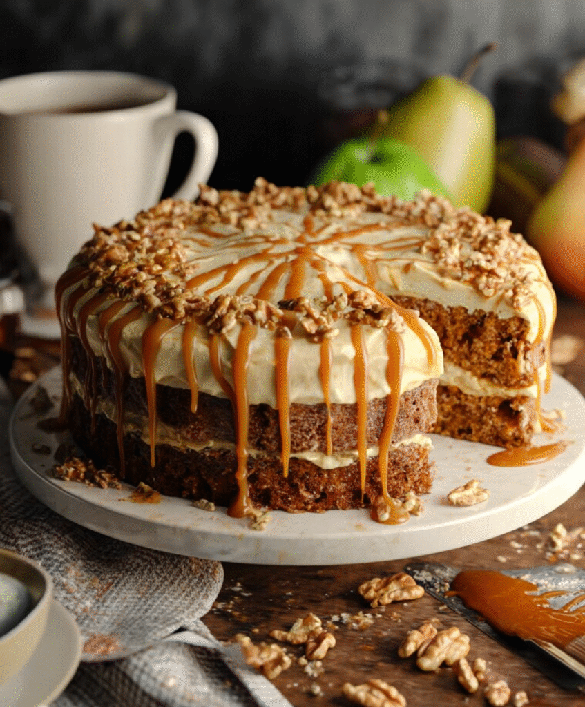 Spiced Apple Walnut Cake with Salted Caramel Frosting