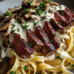 Steak Gorgonzola Alfredo with Fettuccine