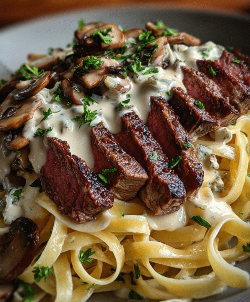 Steak Gorgonzola Alfredo with Fettuccine
