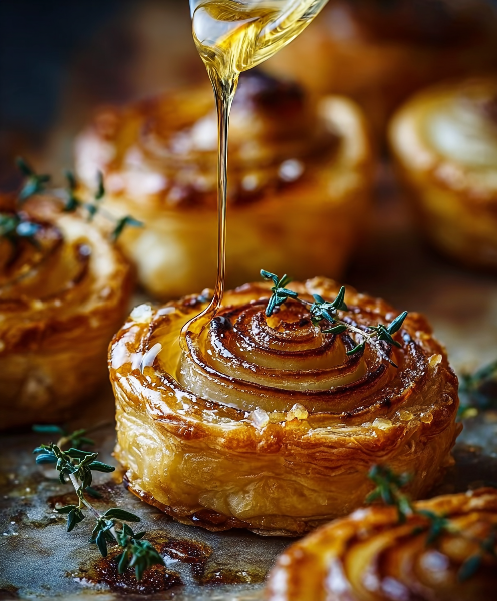 Upside-Down Gruyère Onion Tarts with Hot Honey