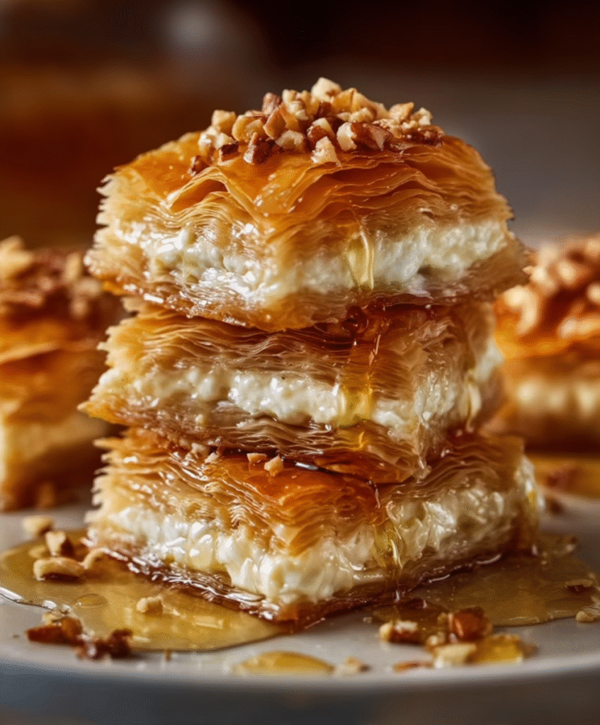 Baklava Cheesecake Phyllo Cookies with Honey Drizzle