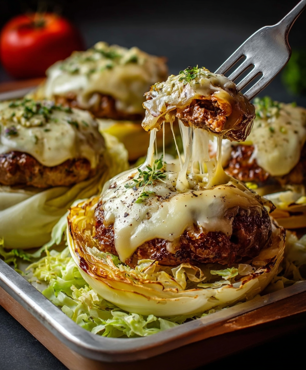 Cheesy Oven-Baked Cabbage Burgers