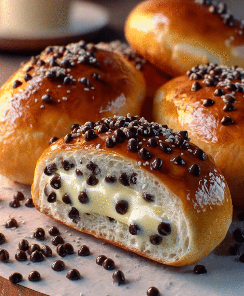 Chocolate Chip Vanilla Custard Brioche Buns