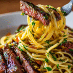 Cowboy Butter Steak Linguine with Roasted Carrots