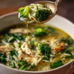 Cozy Broccoli Chicken Orzo Soup with Spinach
