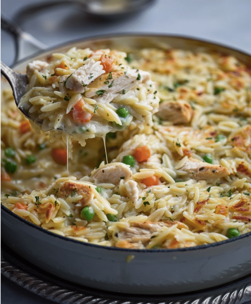 Cozy Chicken Pot Pie Orzo Skillet