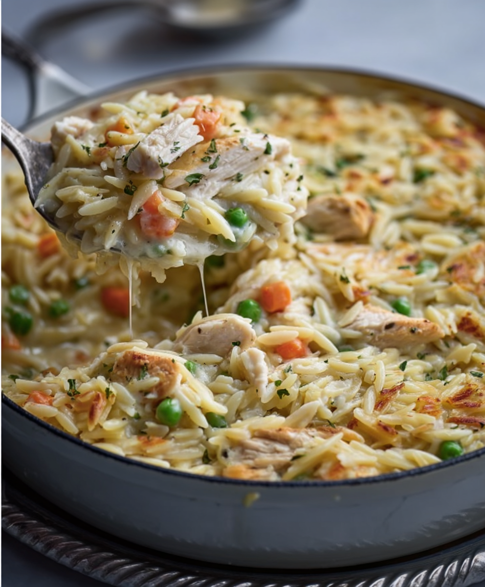 Cozy Chicken Pot Pie Orzo Skillet