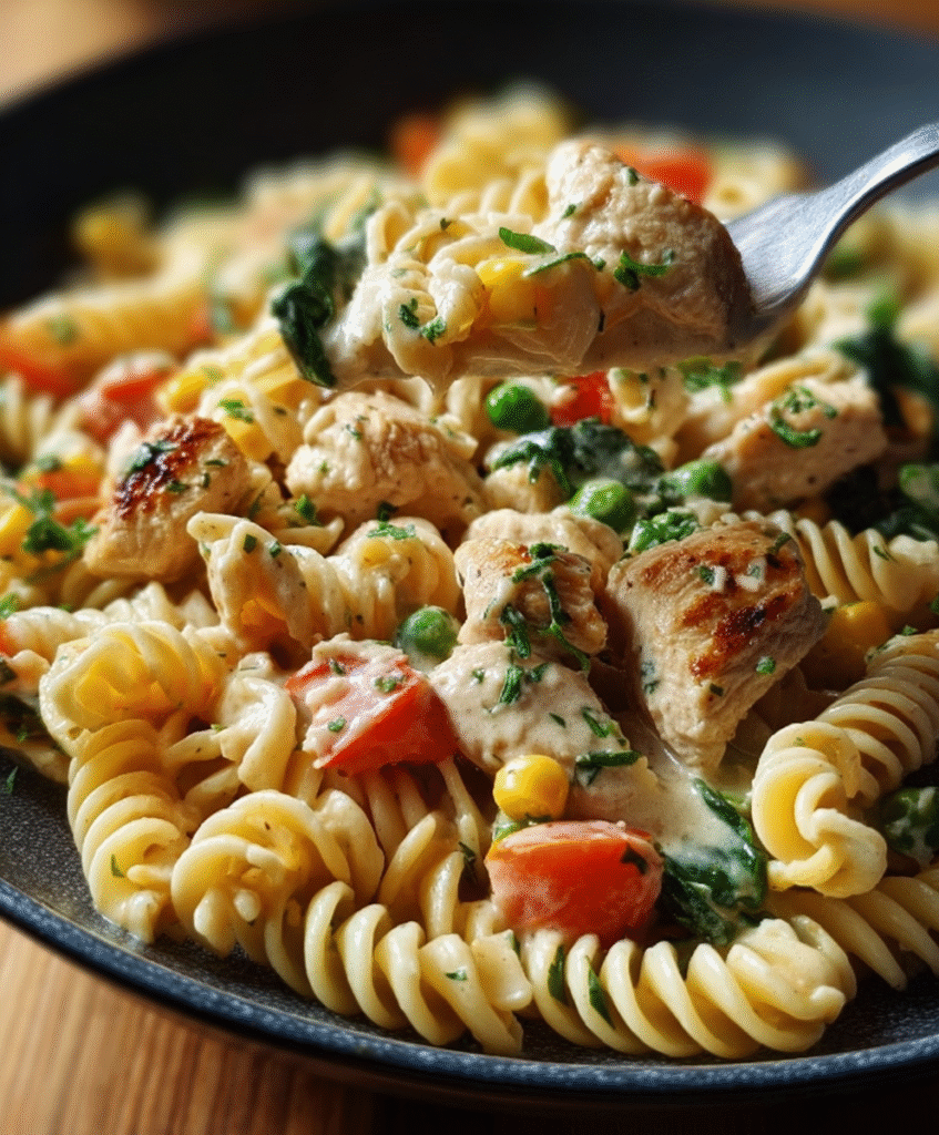 Creamy Chicken Pot Pie Pasta Skillet