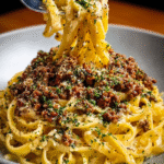 Creamy Garlic-Butter Parmesan Beef Linguine