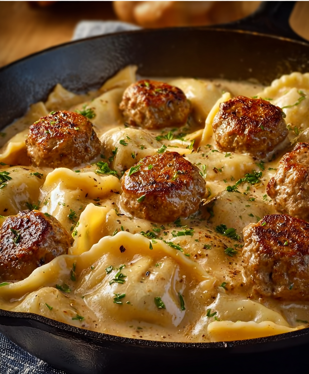 Creamy Pierogi & Meatball Skillet