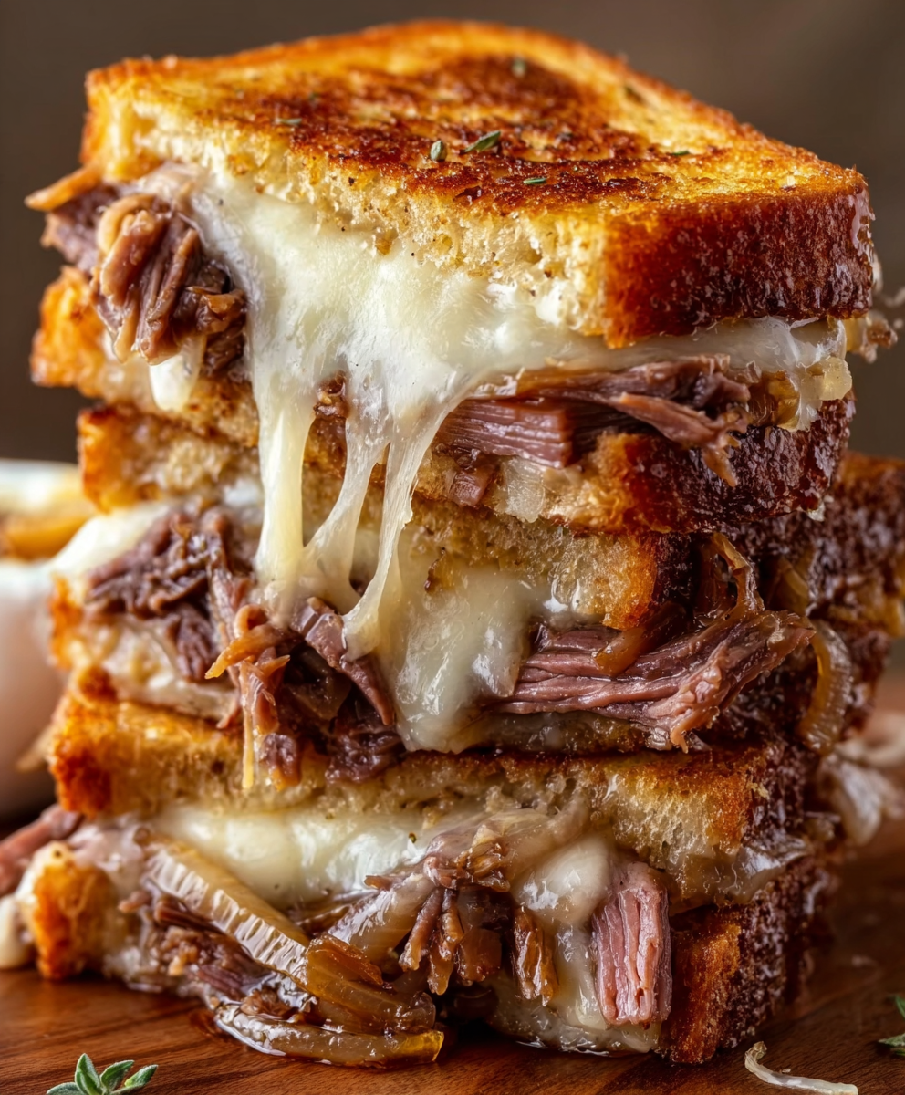 Crispy French Dip Grilled Cheese Melt