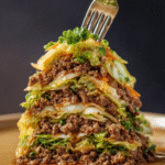 Healthy Chinese Ground Beef & Cabbage Stir-Fry Stack