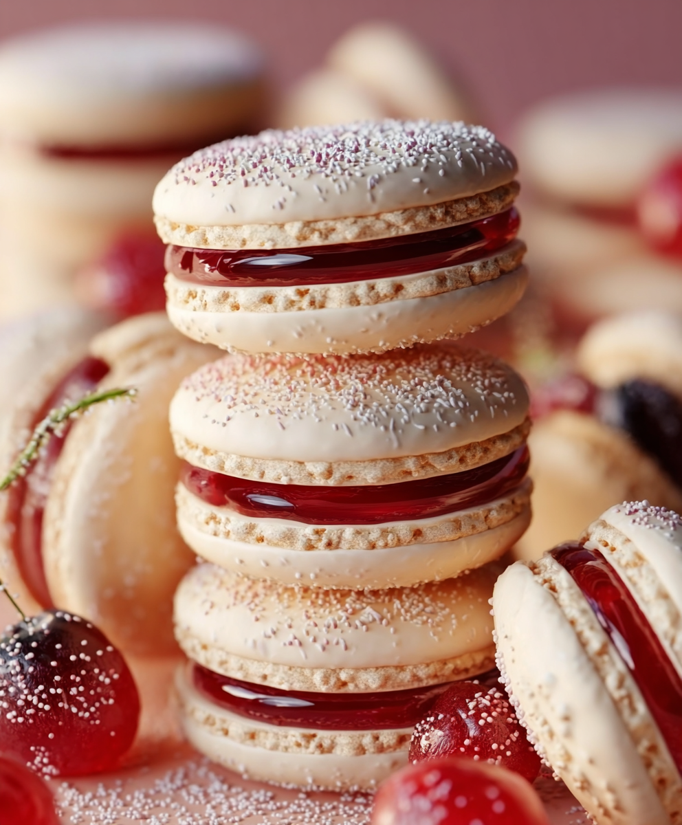 Holiday Cherry-Vanilla Macaron Snowflakes
