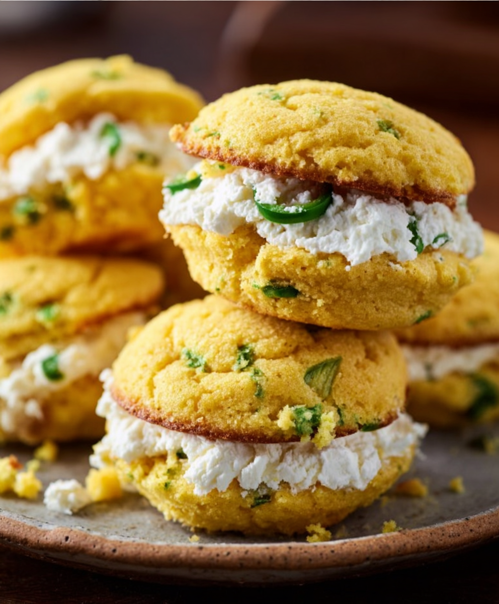 Jalapeño Cornbread Whoopie Pies with Bacon Goat Cheese
