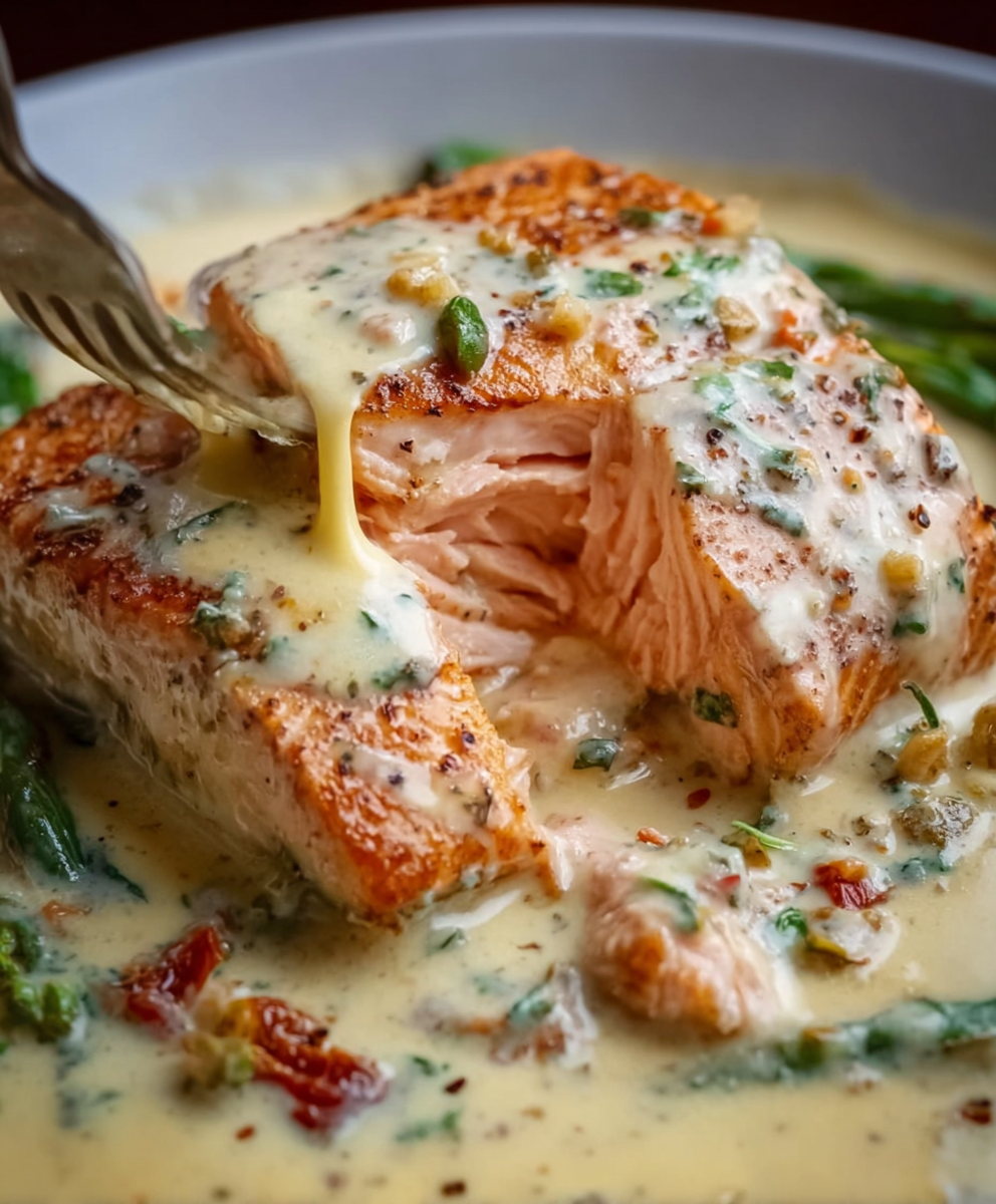 One-Pan Tuscan Salmon with Parmesan Cream Sauce