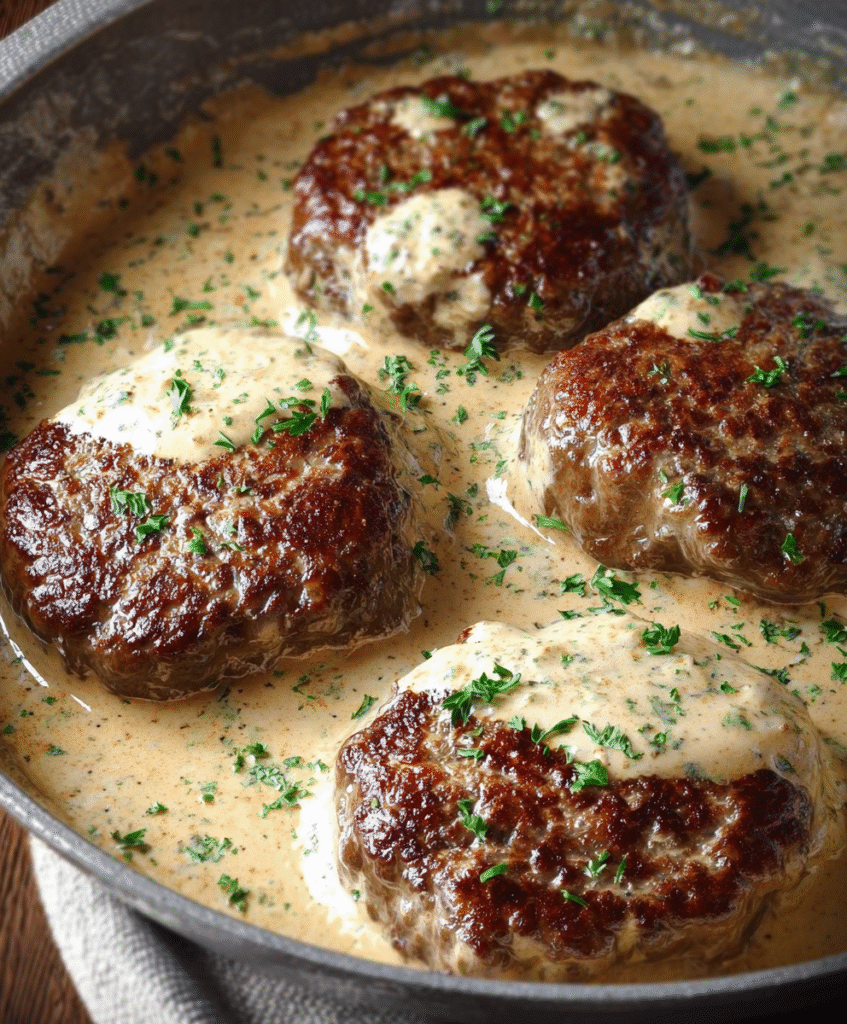 Salisbury Steaks with Creamy Horseradish Parmesan Sauce