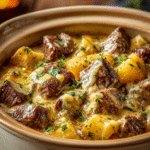 Slow Cooker Steak & Cheddar Potato Comfort Bake