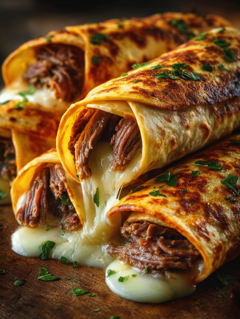Cheesy Shredded Beef Tortilla Roll-Ups
