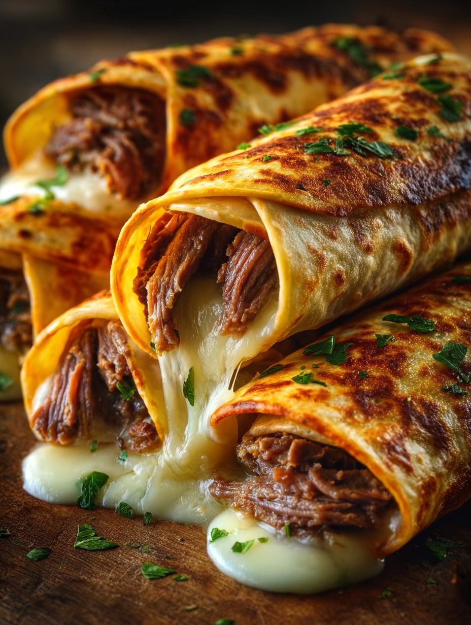 Cheesy Shredded Beef Tortilla Roll-Ups