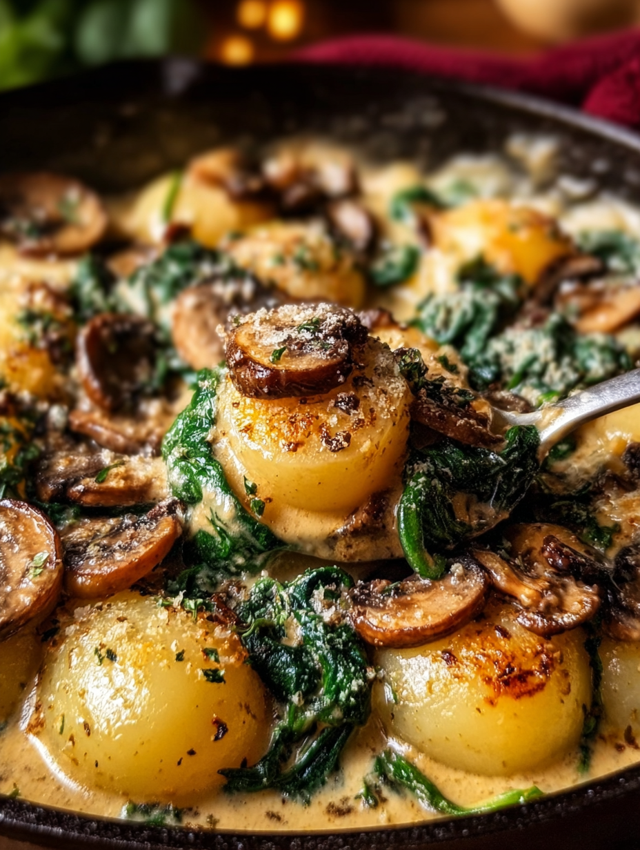 Creamy Skillet Potatoes with Mushrooms & Spinach