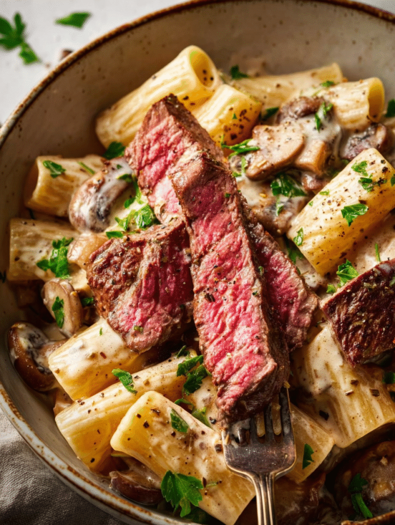 Creamy Steak & Mushroom Rigatoni (Cozy Winter Bowl)