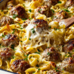 Creamy Swedish Meatball Pasta Bake