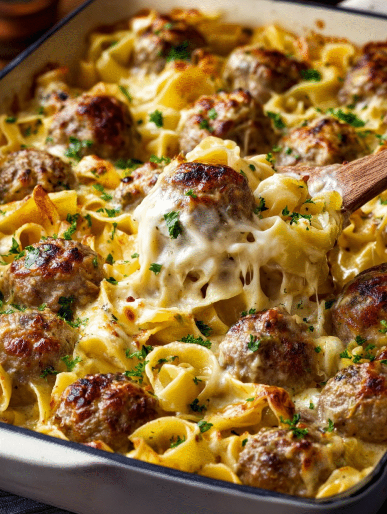 Creamy Swedish Meatball Pasta Bake