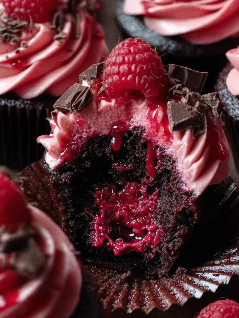 Dark Chocolate Raspberry Lava Cupcakes