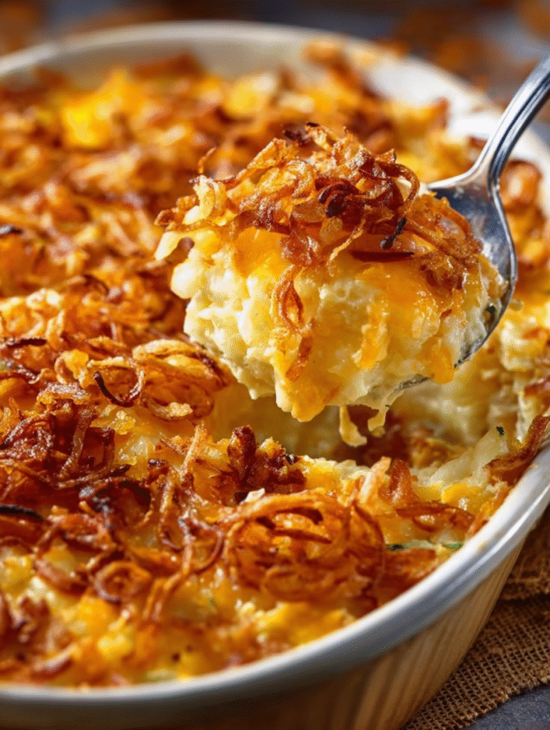 French Onion Funeral Potatoes (Golden Comfort Casserole)